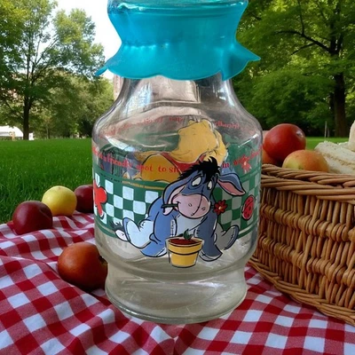 Винтажная стеклянная банка для хранения Winnie the Pooh/Eeyore/кувшин с синей крышкой Disney Anchor Hocking - Изображение 1 из 4