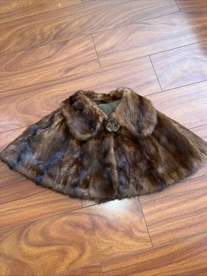 Brown Mink Fur Cape Shawl With Button Closure. Button Bakalite?  Preowned - Image 1 of 4