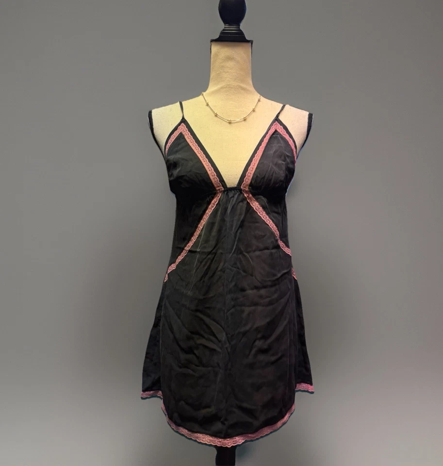 Camisola Victoria’s Secret preta rosa 100% seda lingerie lingerie lingerie lad - Imagem 1 de 4