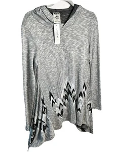 Vocal Gray Hoodie Top L NWT Asymmetrical Hem Metal Studded Made in USA - Picture 1 of 9