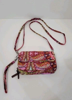 Vera Bradley Red Pink Paisley Zip Around Wristlet Crossbody Wallet Purse - Image 1 of 4