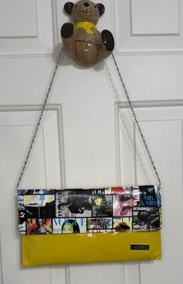Lasa Magazine Cover Collage Yellow Clutch with Chain Strap VTG Y2K - Image 1 of 4
