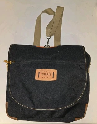 Mochila de mensajero vintage Y2K Esprit áspera y lista negra con correa Foto 1 de 4
