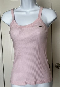 🏖️LACOSTE WOMEN'S PINK ROUND NECK SLEEVELESS RIBBED TEE TOP S CLASSIC SLIM-FIT - Picture 1 of 10