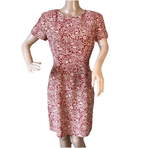 Vestido Vintage Ann Taylor Talla 4 Seda Botón Espalda Rojo Beige Estampado Floral Oficina - Imagen 1 de 17