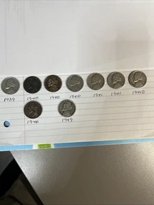 Nine (9) Jefferson Nickels  - Picture 1 of 6