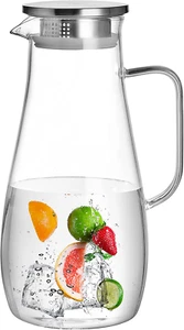 68Oz/2000Ml Glass Pitcher Water Carafe Jug with Stainless Steel Lid,Borosilicate - Picture 1 of 9
