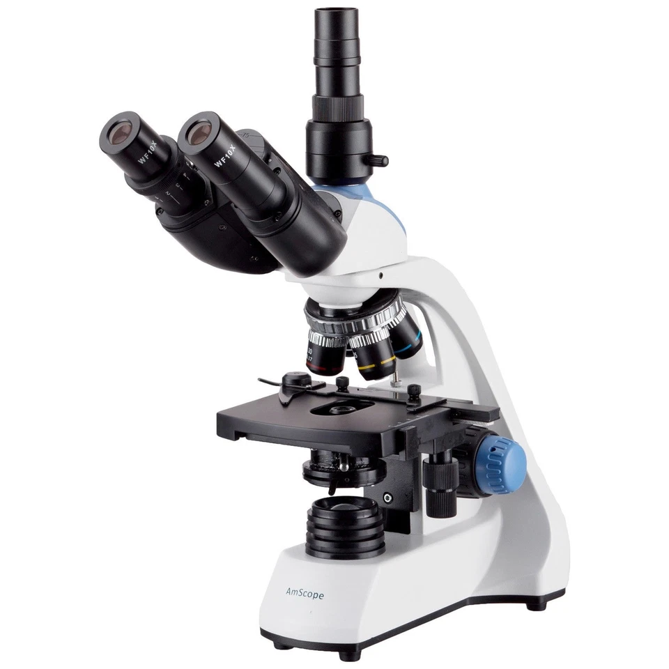 AmScope 40X-1600X LED Trinocular Compound Microscope w 3D Two-Layer Mechanical S — 第 1/1 张图片