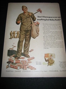 ORIGINAL 1943 "BABY RUTH" CURTISS CANDY SOLDIER WORLD WAR II PRINT AD - Picture 1 of 3