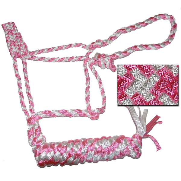 Mule Tape Halter with 10 foot Lead Hot Pink and White #26155
