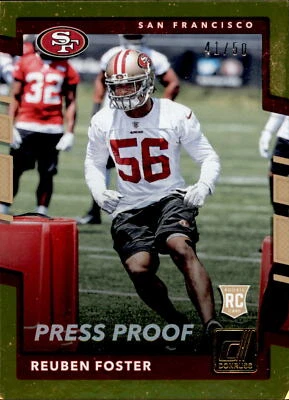 2017 Donruss Press Proofs Gold #382 Reuben Foster Rare Rookie Card RC /50  - Image 1 of 2