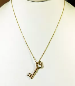 14kt Gold Key Pendant on 18kt Gold Chain Necklace, Vintage 1950 - Picture 1 of 5