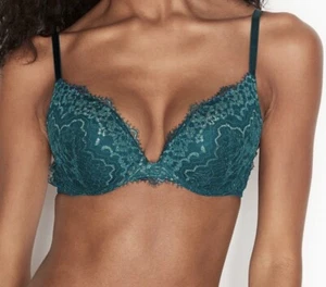 VICTORIA SECRET BRA 36DD DREAM ANGELS PUSH-UP LACE Teal New With Tags - Picture 1 of 9