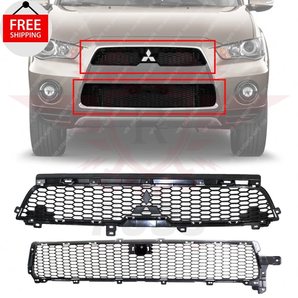 New Front Bumper Upper Lower Grille Set of 2 Fits 2010-2013 Mitsubishi Outlander Foto 1 de 4