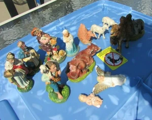 Christmas Nativity Scene Manger Composite Figurines Hand Painted Italy Antique - Picture 1 of 12