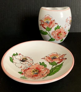 Vera Neumann CAMELLIA Ceramic Floral Toothbrush Holder & Soap Trinket Dish Set - Picture 1 of 16