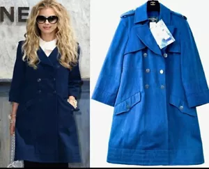 7K Chanel 2013 Blue Trench Dress Coat 42 44 46 10 12 14 Jacket Top Tweed Vtg L M - Picture 1 of 15