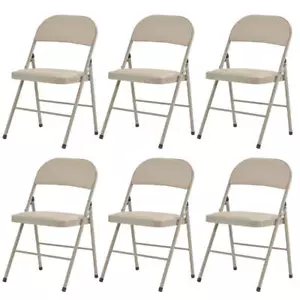 6 PCS Folding Chairs Upholstered Padded Seat Metal Frame Home Office Light Brown - Picture 1 of 11