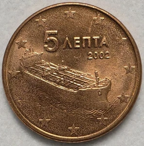 2002 Greece 5 Euro Cent Ship Uncirculated From Mint Roll - Picture 1 of 2