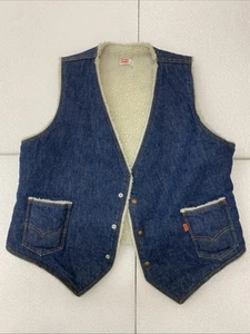 VTG Levi's Orange Tab Vest Womens XL Denim Sherpa Lined Made in USA 60605-0217 - Picture 1 of 10