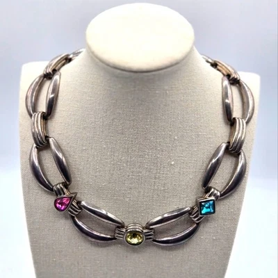 GIVENCHY Vintage Silver Plated Collar Necklace Gemstones 1980's - Image 1 of 4