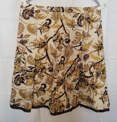 Saia Old Navy Feminina Tamanho 14 100% Seda Plissada Marfim Dourada Forrada Marrom - Imagem 1 de 4