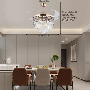 42 Inch Ceiling Fan Light Chandeliers LED Hanging Pendant Lamp Fixture W/Remote - Picture 1 of 19
