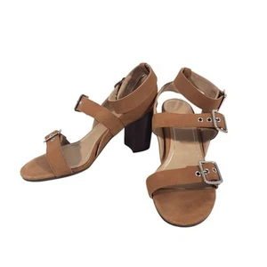 VIONIC Womens Perk Carmel Tan Heel Sandals Size 9 Buckles Ankle Strap Open Toe - Picture 1 of 13