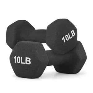 MADOG Dumbbell Set, Anti-Slip Neoprene Coated Hexagon Black 10 Pound - Pair - Picture 1 of 8
