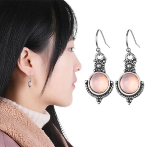 Fashion Retro Vintage Ear Studs Dangle Earring Rainbow Moonstone Silver Plated - Photo 1/12