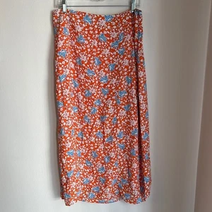 Anthropologie Maeve Lille side slit floral midi maxi Orange Blue Skirt size 14 - Picture 1 of 12