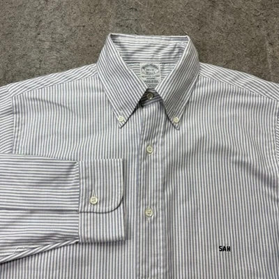 Camisa Brooks Brothers Oxford Hombre 14.5 - 32 Azul Rayas Manga Larga OCBD Fabricantes Foto 1 de 4