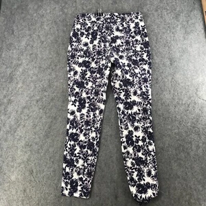 Kenar Pants Womens Sz 8 White Blue Floral Print Pull On Skinny Mid Rise Pockets - Picture 1 of 10