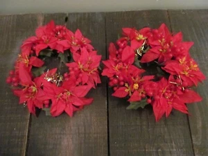 VTG Plastic Candle 3.5" Ring Red Poinsettia & Gold Tinsel Lot-2 - Picture 1 of 2