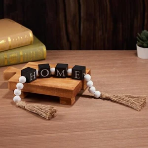 WoodBead Garland Jute Tassel Home Decor, Modern Farmhouse Decoration (Black) - Picture 1 of 5