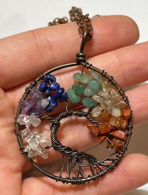 Mano Árbol de la Vida Jaspe Aventurina Amatista Colgante Filigrana Collar 10F4.5 - Imagen 1 de 4