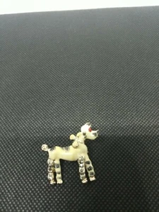 Vintage 50's 60's Ivory Enamel & Rhinestone Poodle Brooch Pin Old New stock - Picture 1 of 4