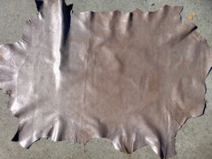 calfskin leather hide Large Distressed Metallic Wash on Brown Grainy Texture - Picture 1 of 6