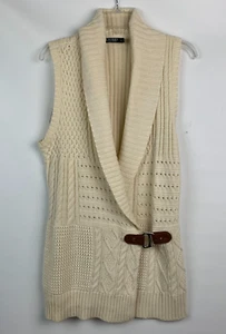 Lauren/Ralph Lauren Vest Cable Knit Beige Collared V-Neck Buckle Close Size XL - Picture 1 of 7