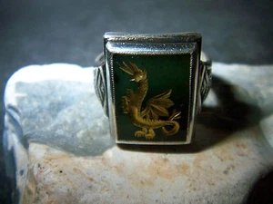 Art-De Co –Drachen- Jade-Stein-Lindwurm-Silber-Siegel-Ring - Bild 1 von 9