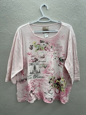 Camisa para mujer Jason Maxwell Petite XL rosa Tea Party camisa manga 3/4 Foto 1 de 4