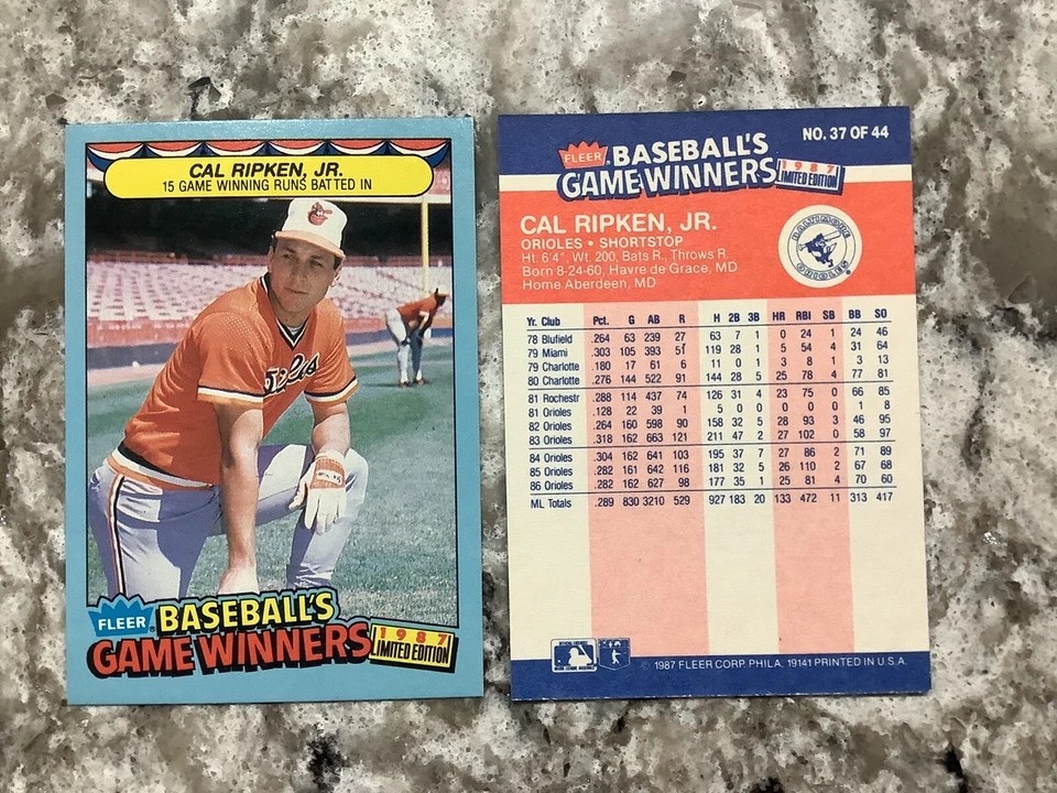 Cal Ripken 1987 Fleer Game Winners #37 Of 44 NRMT To Nrmt/mint - Image 1 of 1