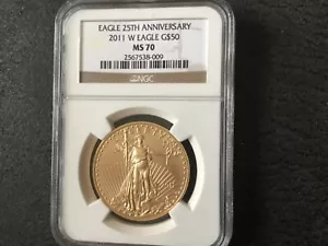 2011W 25TH ANNIVERSARY 1 oz. AMERICAN GOLD EAGLE MS70 $50 - Picture 1 of 6