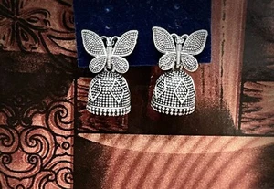 Asian Indian Silver Plated Oxidised Latest Jumka Jumki Earrings Women Fashion - Picture 1 of 3