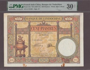 Billete de 100 piastras francés de Indochina P-51b ND (1927-31) PMG 30 netos - Imagen 1 de 2
