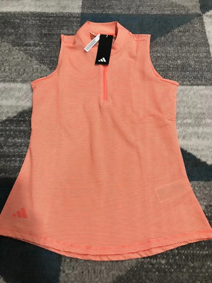 adidas Women's Size XS Coral Fusion/White Ottoman Sleeveless Polo Shirt