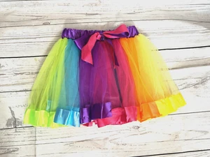Tutu skirt girls L rainbow tulle costume dance pull on elastic waist - Picture 1 of 5