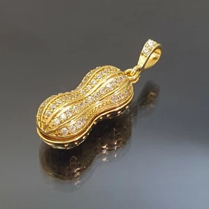 Ciondolo oro 18 carati pieno splendido diamante simulato italiano noce pod 18 ct GF 20 mm - Foto 1 di 12