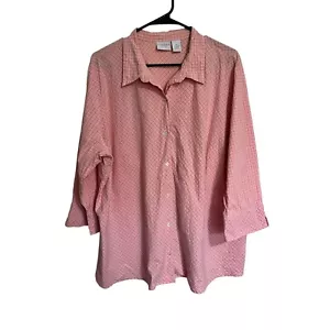 Sonoma Life + Style Woman Stretch Orange White Gingham Button Down Top Size 3X - Picture 1 of 5