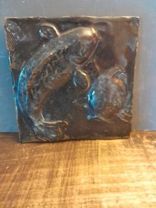 Koi Fish Tile In Shades Of Blue Handmade Signed Candice - Picture 1 of 17